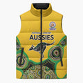 Custom Australia Cricket Spirit 2026 Sleeveless Puffer Jacket World T20 Edition - Gold Aboriginal - Aussie Hoodie