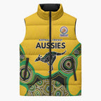 Custom Australia Cricket Spirit 2026 Sleeveless Puffer Jacket World T20 Edition - Gold Aboriginal - Aussie Hoodie