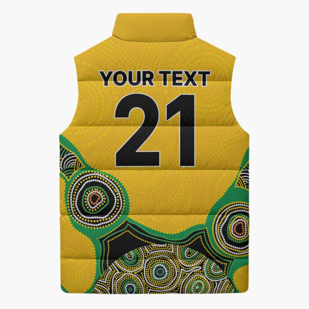 Custom Australia Cricket Spirit 2026 Sleeveless Puffer Jacket World T20 Edition - Gold Aboriginal - Aussie Hoodie