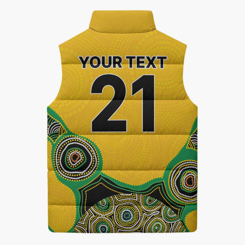 Custom Australia Cricket Spirit 2026 Sleeveless Puffer Jacket World T20 Edition - Gold Aboriginal - Aussie Hoodie