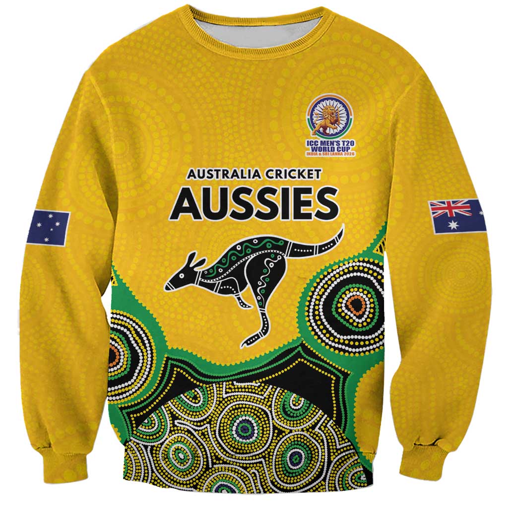Custom Australia Cricket Spirit 2026 Sweatshirt World T20 Edition - Gold Aboriginal - Aussie Hoodie
