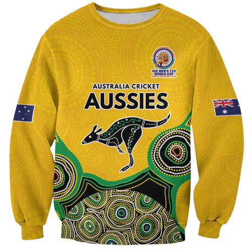 Custom Australia Cricket Spirit 2026 Sweatshirt World T20 Edition - Gold Aboriginal - Aussie Hoodie