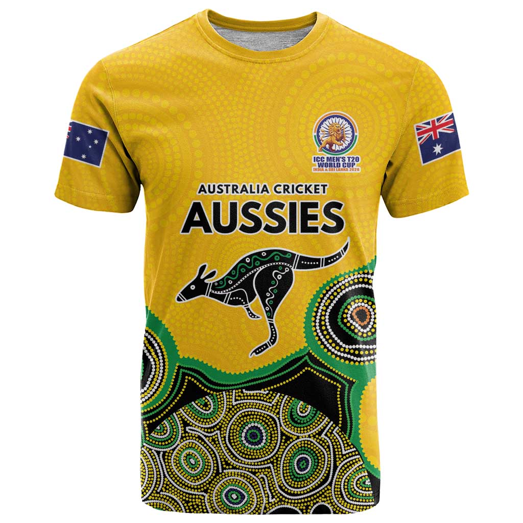 Custom Australia Cricket Spirit 2026 T Shirt World T20 Edition - Gold Aboriginal - Aussie Hoodie