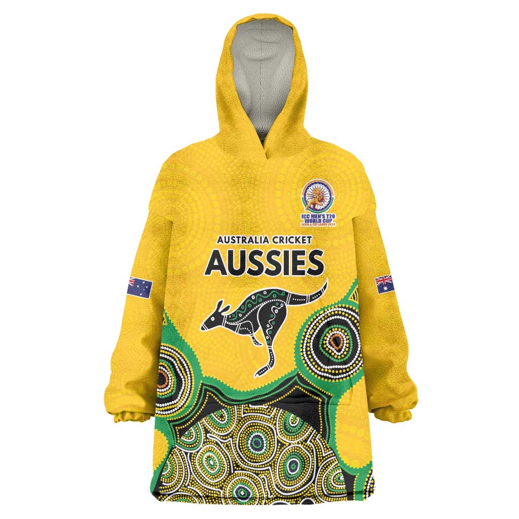 Custom Australia Cricket Spirit 2026 Wearable Blanket Hoodie World T20 Edition - Gold Aboriginal - Aussie Hoodie