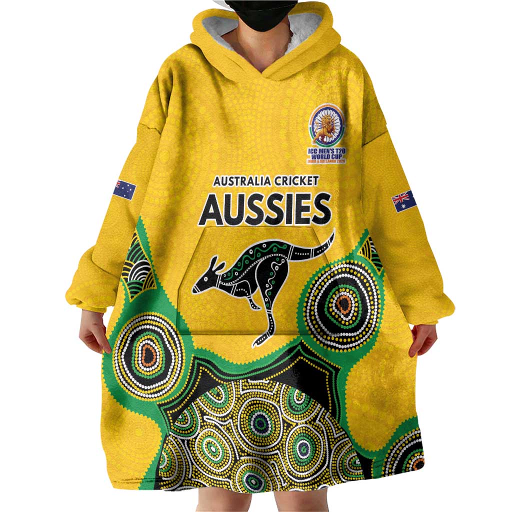 Custom Australia Cricket Spirit 2026 Wearable Blanket Hoodie World T20 Edition - Gold Aboriginal - Aussie Hoodie