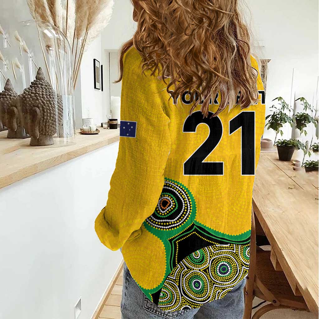 Custom Australia Cricket Spirit 2026 Women Casual Shirt World T20 Edition - Gold Aboriginal - Aussie Hoodie