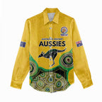 Custom Australia Cricket Spirit 2026 Women Casual Shirt World T20 Edition - Gold Aboriginal - Aussie Hoodie