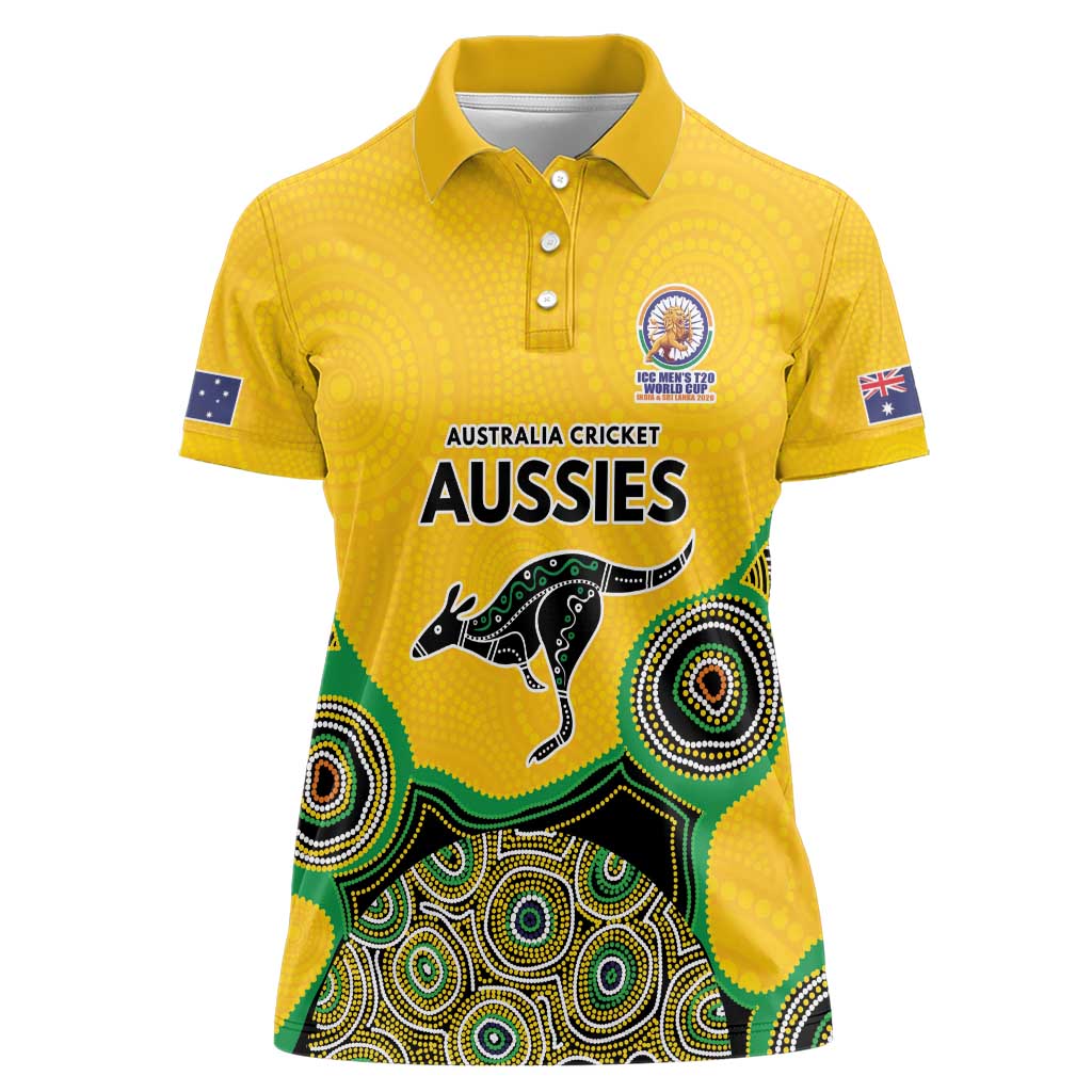 Custom Australia Cricket Spirit 2026 Women Polo Shirt World T20 Edition - Gold Aboriginal - Aussie Hoodie