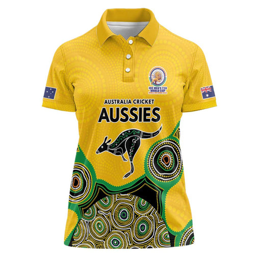 Custom Australia Cricket Spirit 2026 Women Polo Shirt World T20 Edition - Gold Aboriginal - Aussie Hoodie