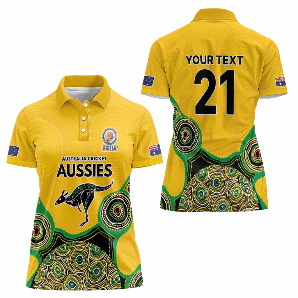 Custom Australia Cricket Spirit 2026 Women Polo Shirt World T20 Edition - Gold Aboriginal - Aussie Hoodie