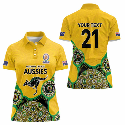 Custom Australia Cricket Spirit 2026 Women Polo Shirt World T20 Edition - Gold Aboriginal - Aussie Hoodie