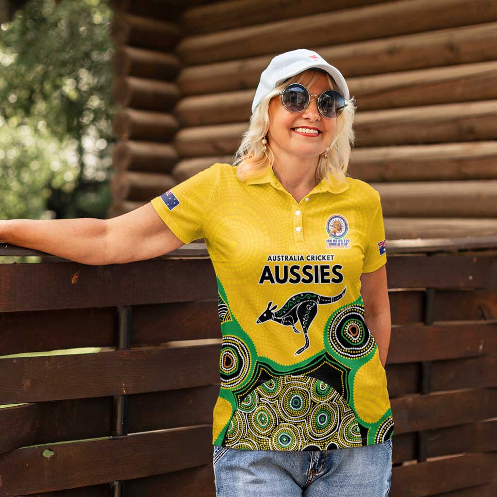 Custom Australia Cricket Spirit 2026 Women Polo Shirt World T20 Edition - Gold Aboriginal - Aussie Hoodie