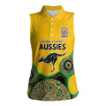 Custom Australia Cricket Spirit 2026 Women Sleeveless Polo Shirt World T20 Edition - Gold Aboriginal - Aussie Hoodie