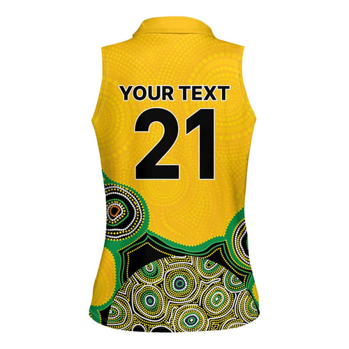 Custom Australia Cricket Spirit 2026 Women Sleeveless Polo Shirt World T20 Edition - Gold Aboriginal - Aussie Hoodie