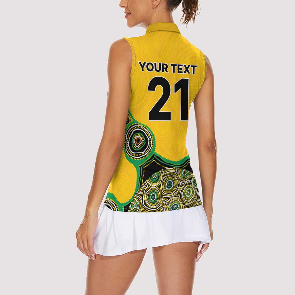 Custom Australia Cricket Spirit 2026 Women Sleeveless Polo Shirt World T20 Edition - Gold Aboriginal - Aussie Hoodie