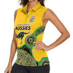 Custom Australia Cricket Spirit 2026 Women Sleeveless Polo Shirt World T20 Edition - Gold Aboriginal - Aussie Hoodie