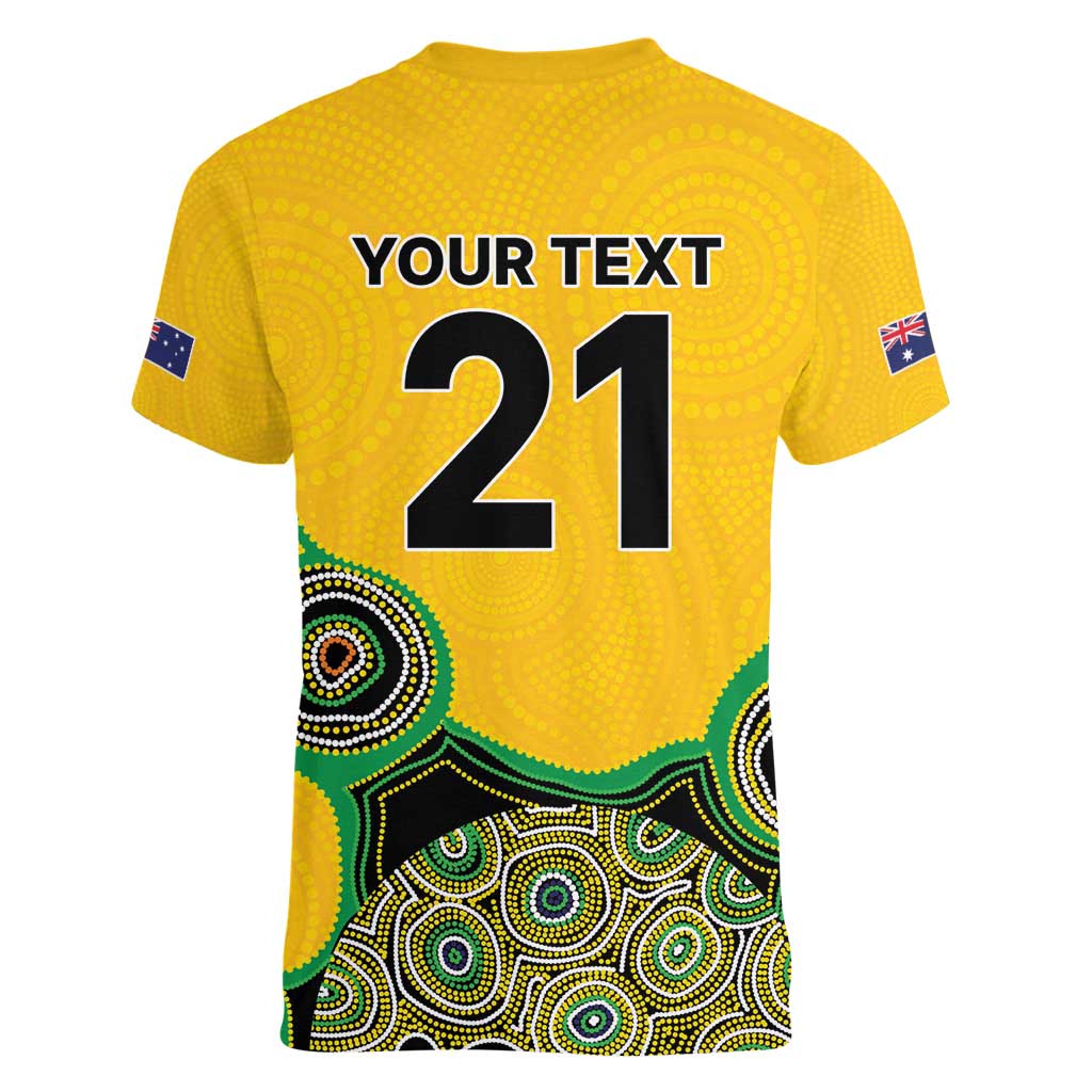 Custom Australia Cricket Spirit 2026 Women V-Neck T-Shirt World T20 Edition - Gold Aboriginal - Aussie Hoodie