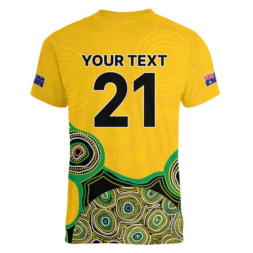 Custom Australia Cricket Spirit 2026 Women V-Neck T-Shirt World T20 Edition - Gold Aboriginal - Aussie Hoodie