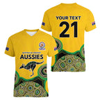 Custom Australia Cricket Spirit 2026 Women V-Neck T-Shirt World T20 Edition - Gold Aboriginal - Aussie Hoodie