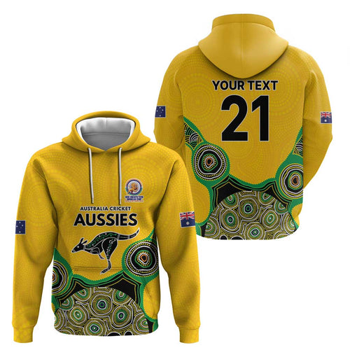 Custom Australia Cricket Spirit 2026 Zip Hoodie World T20 Edition - Gold Aboriginal - Aussie Hoodie