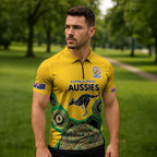 Custom Australia Cricket Spirit 2026 Zipper Polo Shirt World T20 Edition - Gold Aboriginal - Aussie Hoodie