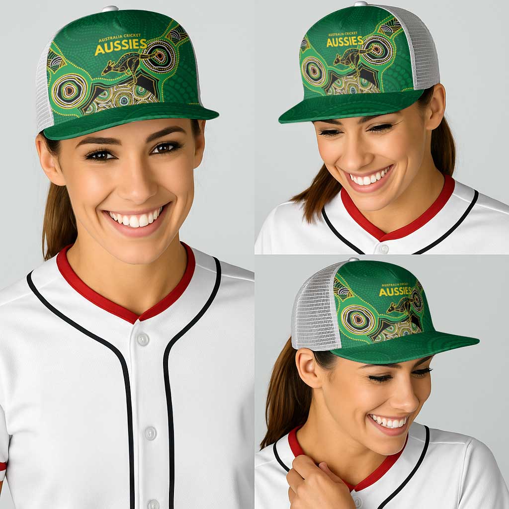 Australia Cricket Spirit 2026 Baseball Net Cap World T20 Edition - Green Aboriginal - Aussie Hoodie