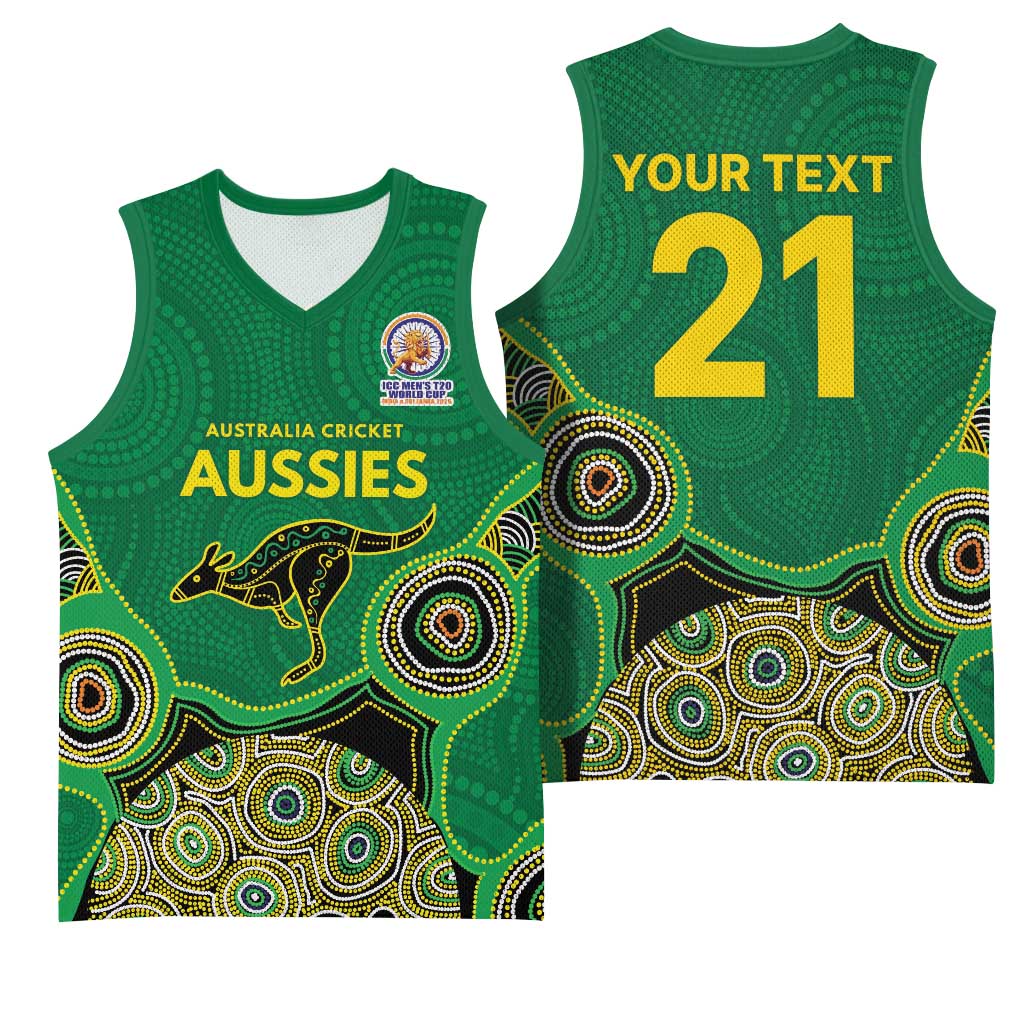 Custom Australia Cricket Spirit 2026 Basketball Jersey World T20 Edition - Green Aboriginal - Aussie Hoodie
