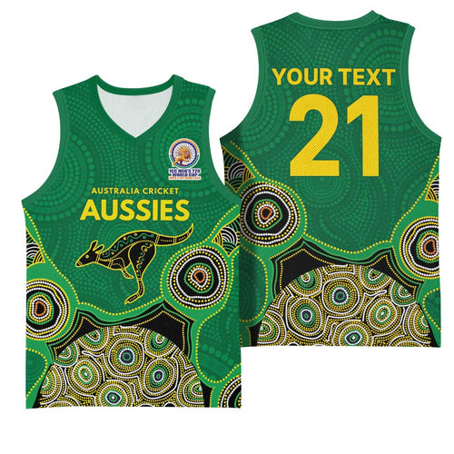 Custom Australia Cricket Spirit 2026 Basketball Jersey World T20 Edition - Green Aboriginal - Aussie Hoodie