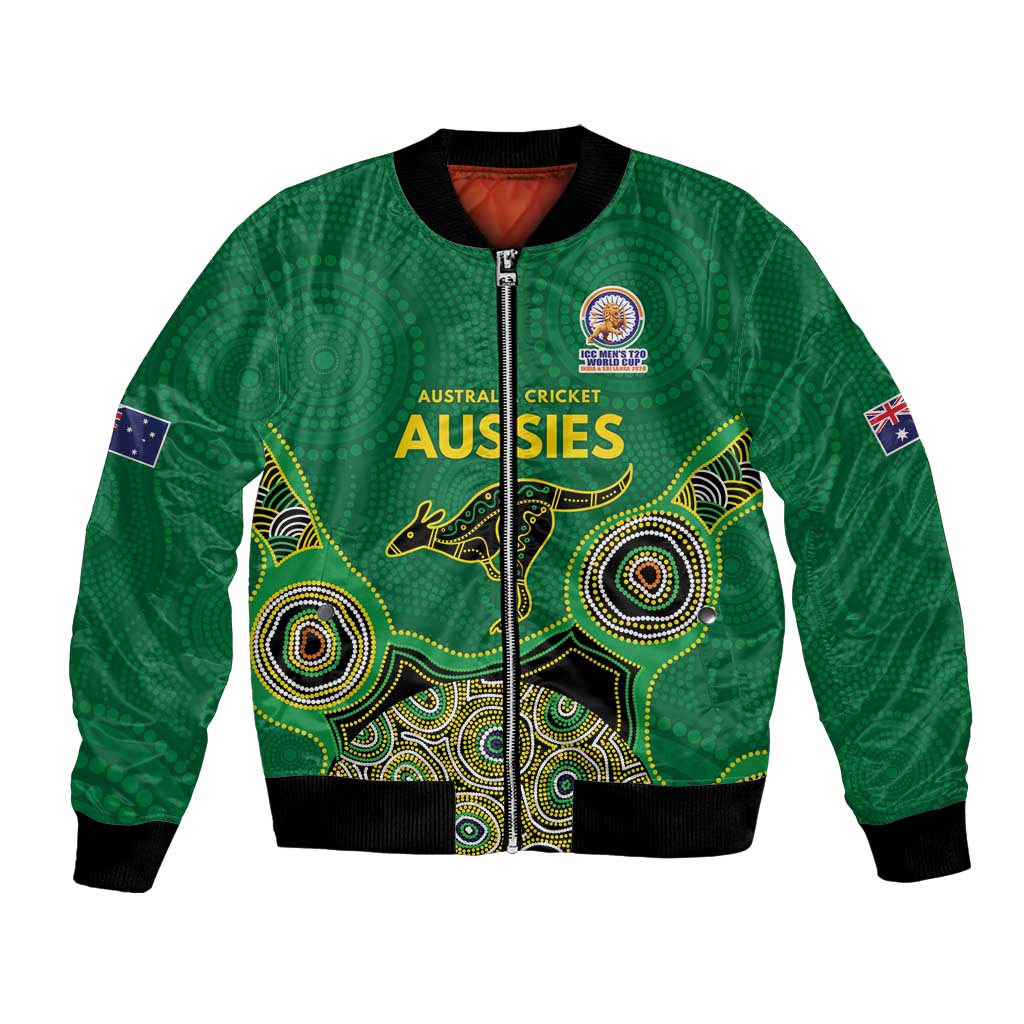 Custom Australia Cricket Spirit 2026 Bomber Jacket World T20 Edition - Green Aboriginal - Aussie Hoodie