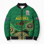 Custom Australia Cricket Spirit 2026 Bomber Puffer Jacket World T20 Edition - Green Aboriginal - Aussie Hoodie