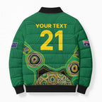 Custom Australia Cricket Spirit 2026 Bomber Puffer Jacket World T20 Edition - Green Aboriginal - Aussie Hoodie