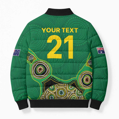 Custom Australia Cricket Spirit 2026 Bomber Puffer Jacket World T20 Edition - Green Aboriginal - Aussie Hoodie