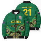 Custom Australia Cricket Spirit 2026 Bomber Puffer Jacket World T20 Edition - Green Aboriginal - Aussie Hoodie