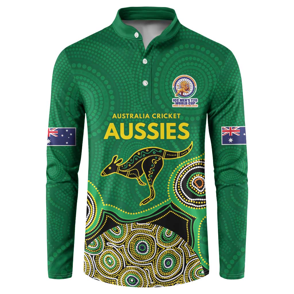 Custom Australia Cricket Spirit 2026 Button Sweatshirt World T20 Edition - Green Aboriginal - Aussie Hoodie