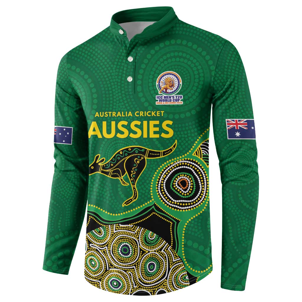 Custom Australia Cricket Spirit 2026 Button Sweatshirt World T20 Edition - Green Aboriginal - Aussie Hoodie