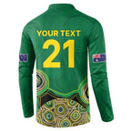 Custom Australia Cricket Spirit 2026 Button Sweatshirt World T20 Edition - Green Aboriginal - Aussie Hoodie