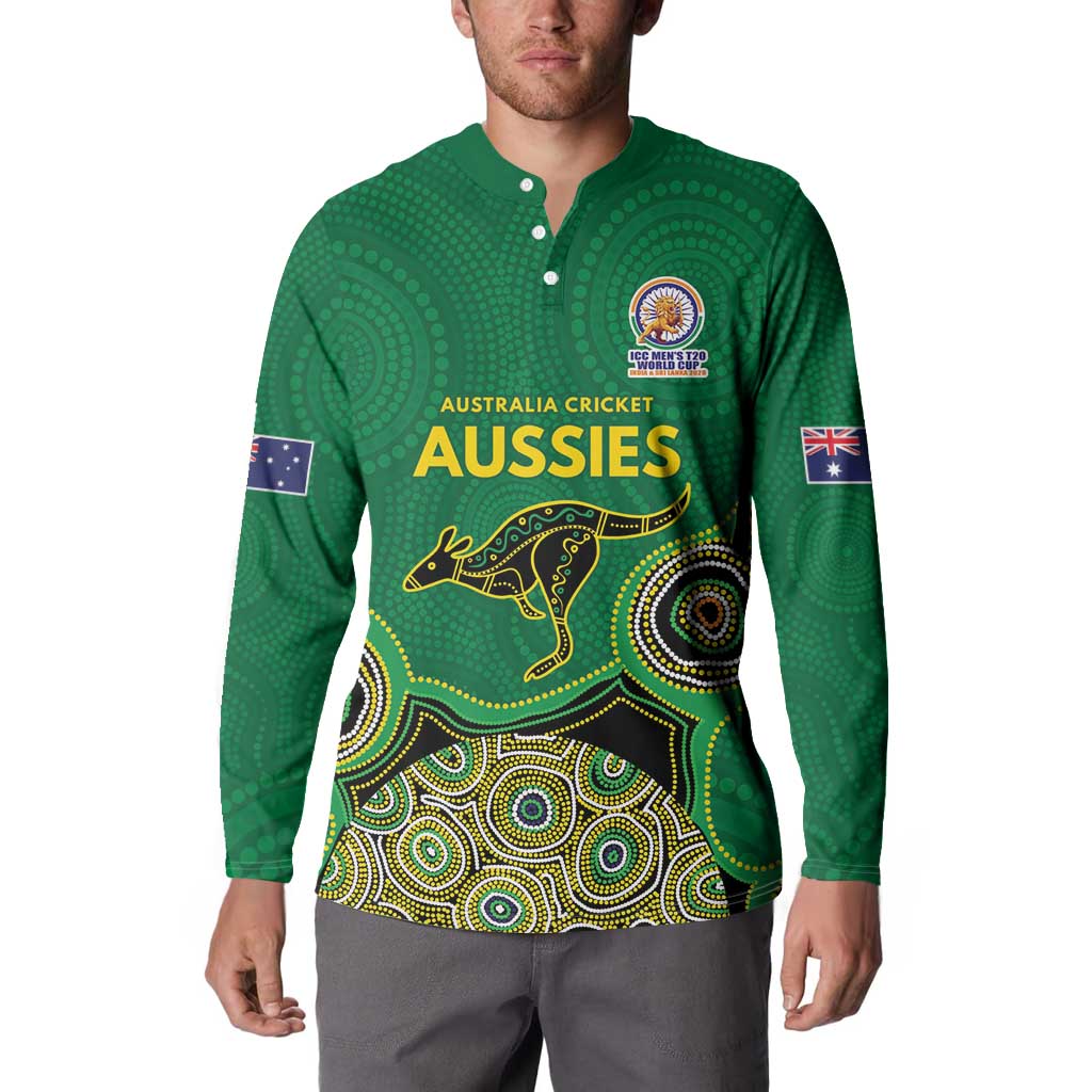 Custom Australia Cricket Spirit 2026 Button Sweatshirt World T20 Edition - Green Aboriginal - Aussie Hoodie