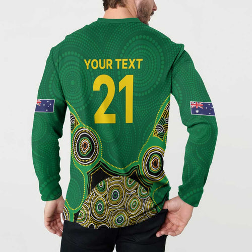Custom Australia Cricket Spirit 2026 Button Sweatshirt World T20 Edition - Green Aboriginal - Aussie Hoodie