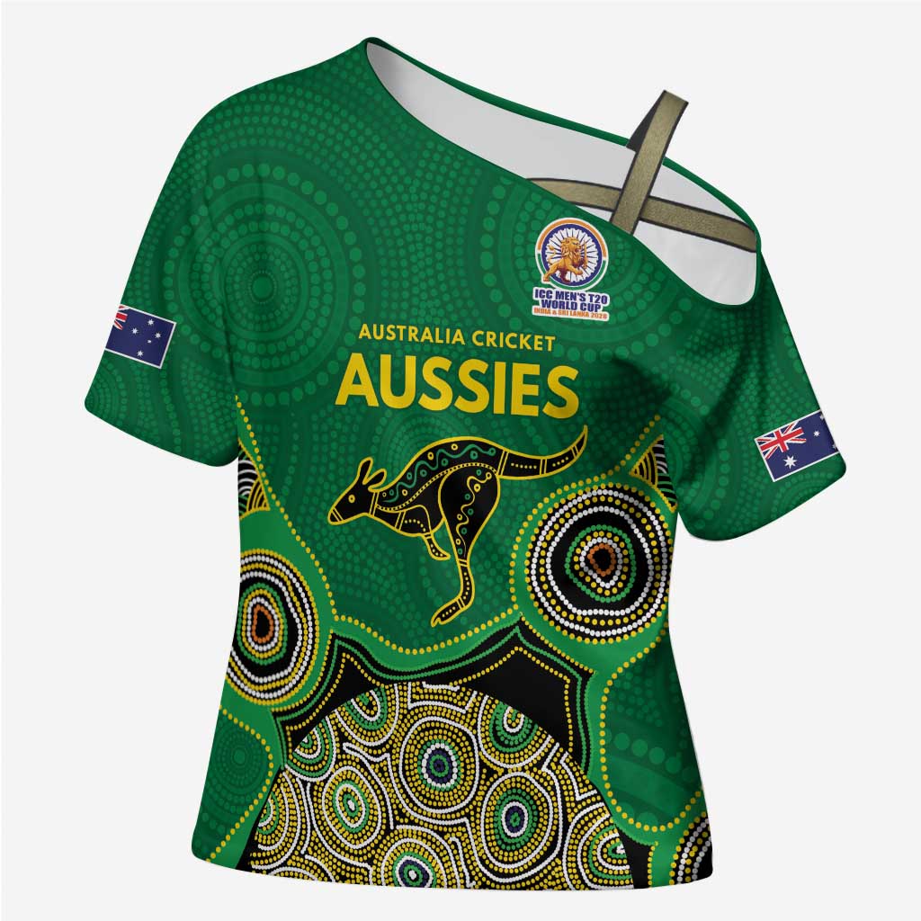 Custom Australia Cricket Spirit 2026 Cross Shoulder Shirt World T20 Edition - Green Aboriginal - Aussie Hoodie