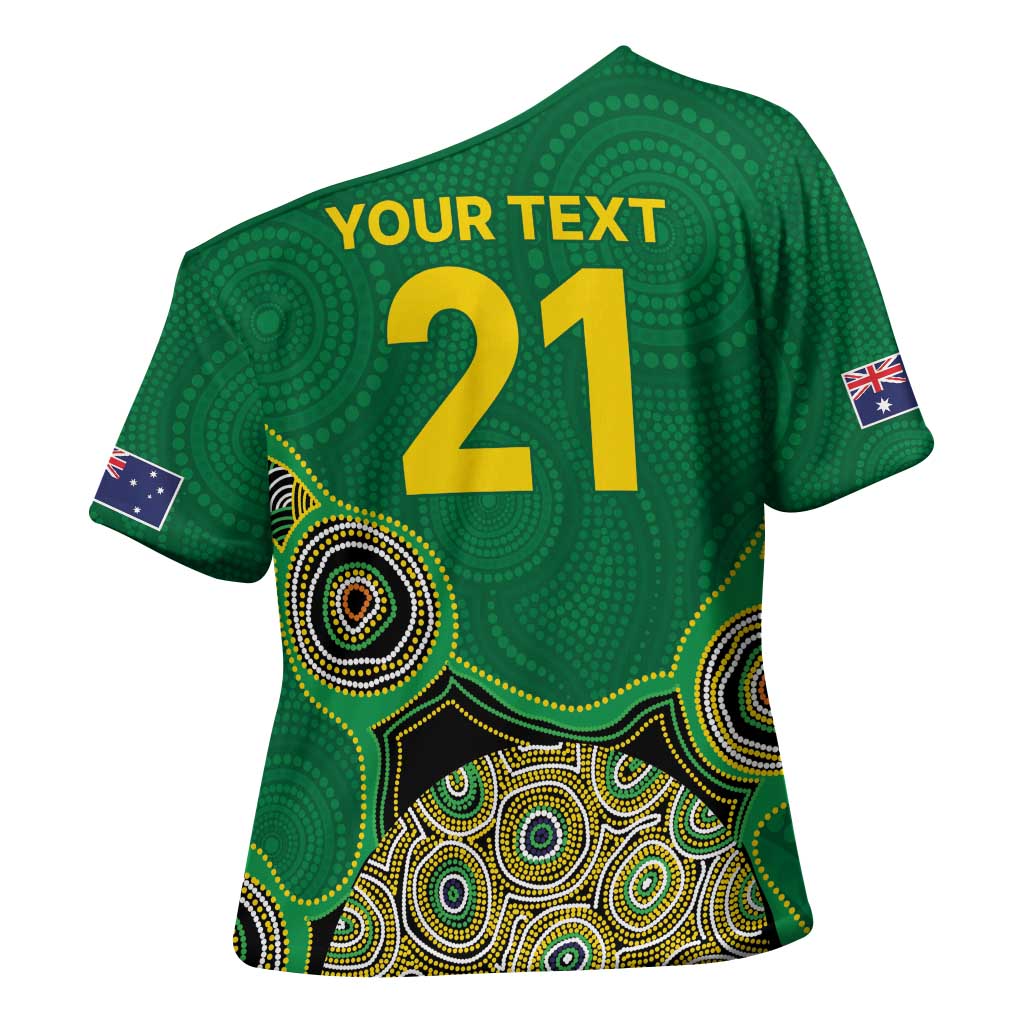 Custom Australia Cricket Spirit 2026 Cross Shoulder Shirt World T20 Edition - Green Aboriginal - Aussie Hoodie