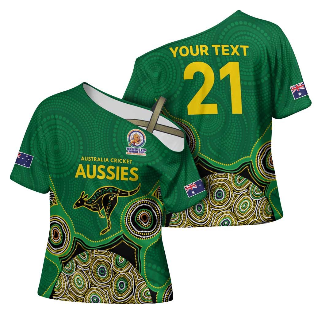 Custom Australia Cricket Spirit 2026 Cross Shoulder Shirt World T20 Edition - Green Aboriginal - Aussie Hoodie