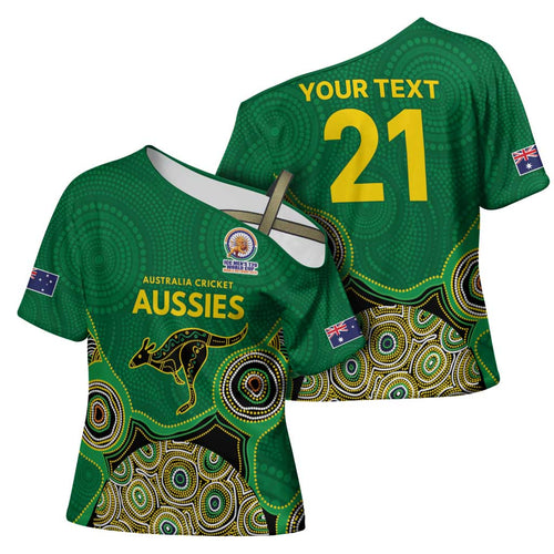Custom Australia Cricket Spirit 2026 Cross Shoulder Shirt World T20 Edition - Green Aboriginal - Aussie Hoodie