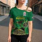 Custom Australia Cricket Spirit 2026 Cross Shoulder Shirt World T20 Edition - Green Aboriginal - Aussie Hoodie