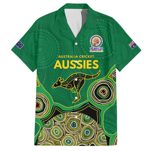 Custom Australia Cricket Spirit 2026 Hawaiian Shirt World T20 Edition - Green Aboriginal - Aussie Hoodie