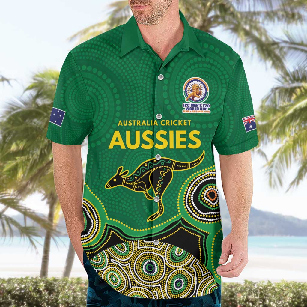 Custom Australia Cricket Spirit 2026 Hawaiian Shirt World T20 Edition - Green Aboriginal - Aussie Hoodie