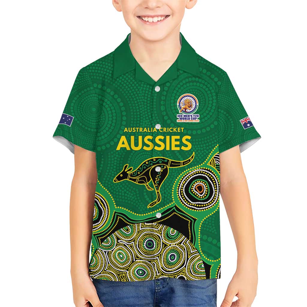 Custom Australia Cricket Spirit 2026 Kid Hawaiian Shirt World T20 Edition - Green Aboriginal - Aussie Hoodie