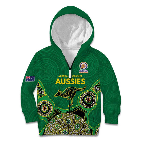 Custom Australia Cricket Spirit 2026 Kid Hoodie World T20 Edition - Green Aboriginal - Aussie Hoodie