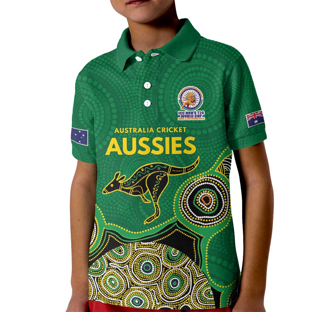 Custom Australia Cricket Spirit 2026 Kid Polo Shirt World T20 Edition - Green Aboriginal - Aussie Hoodie