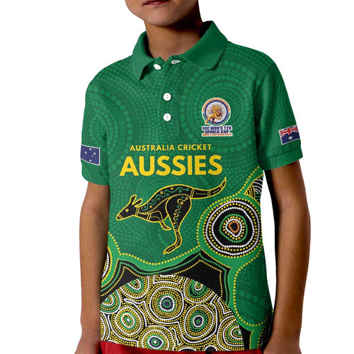 Custom Australia Cricket Spirit 2026 Kid Polo Shirt World T20 Edition - Green Aboriginal - Aussie Hoodie