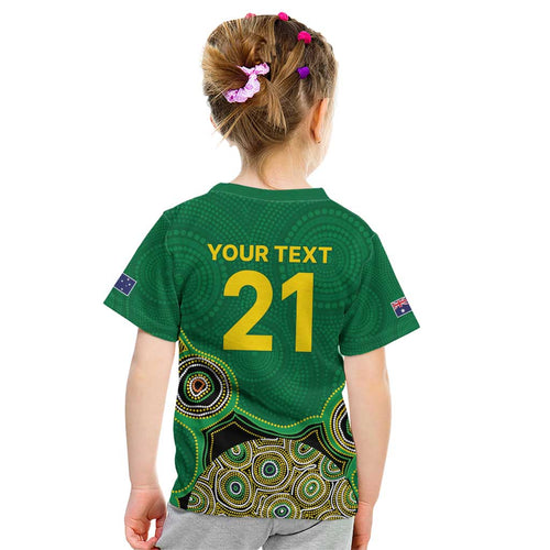 Custom Australia Cricket Spirit 2026 Kid T Shirt World T20 Edition - Green Aboriginal - Aussie Hoodie